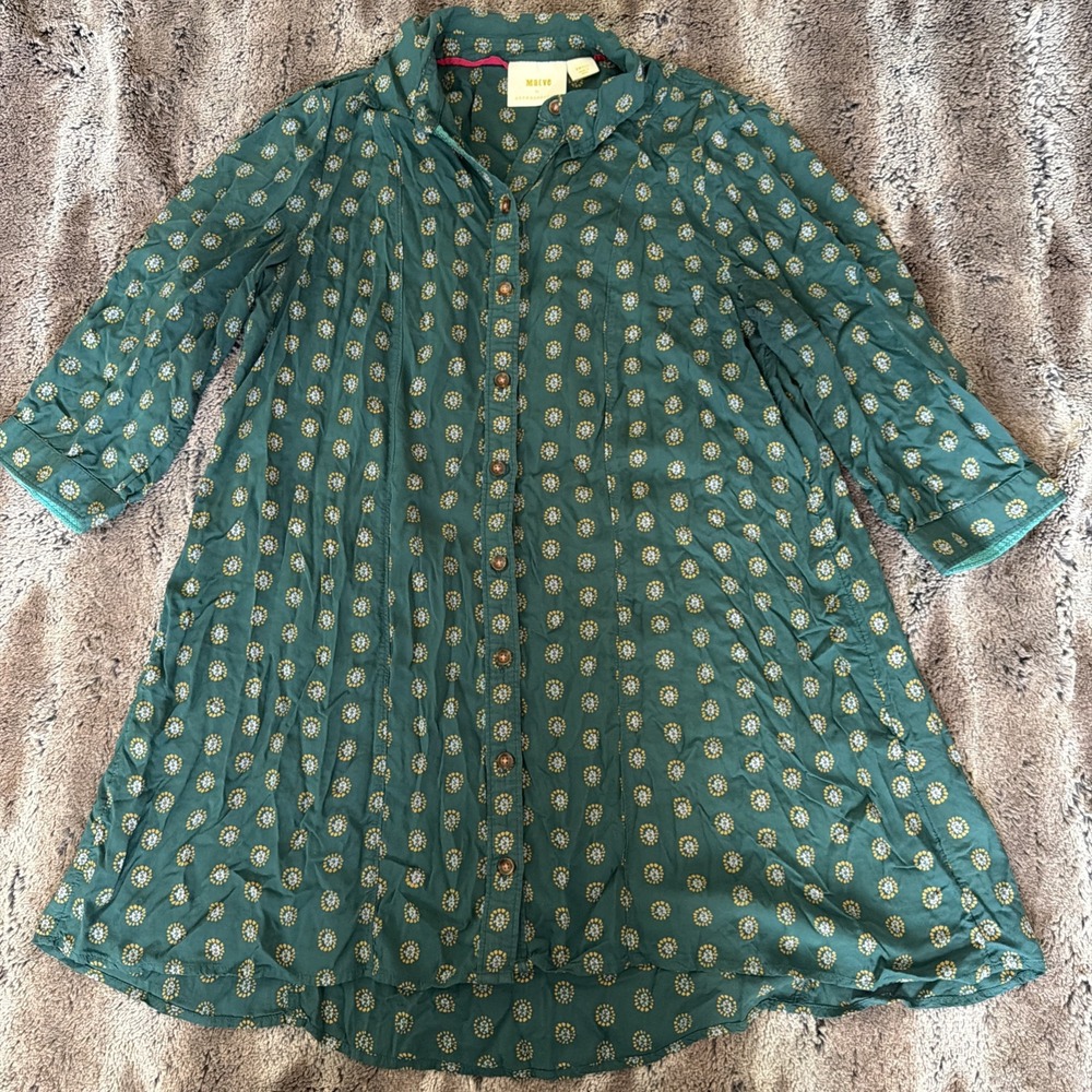 Mave by Anthropologie Women's Button Down Shirt Dress 3/4 Sleeve Small Boho